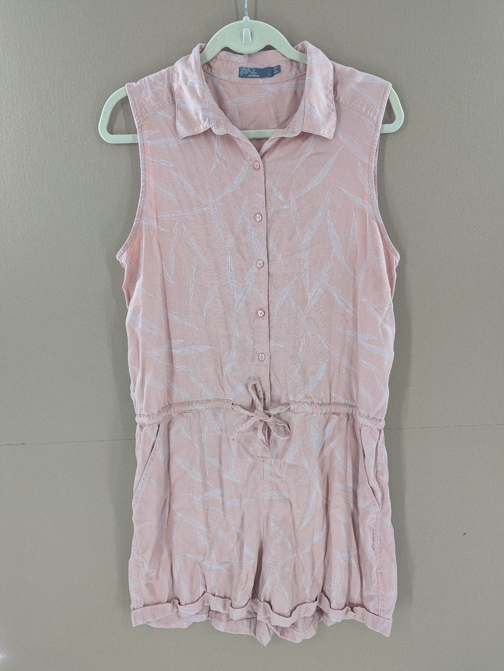 PrAna Weekend Button Front Romper Escape Leaf Sleeveless Large Pink Women's Boho